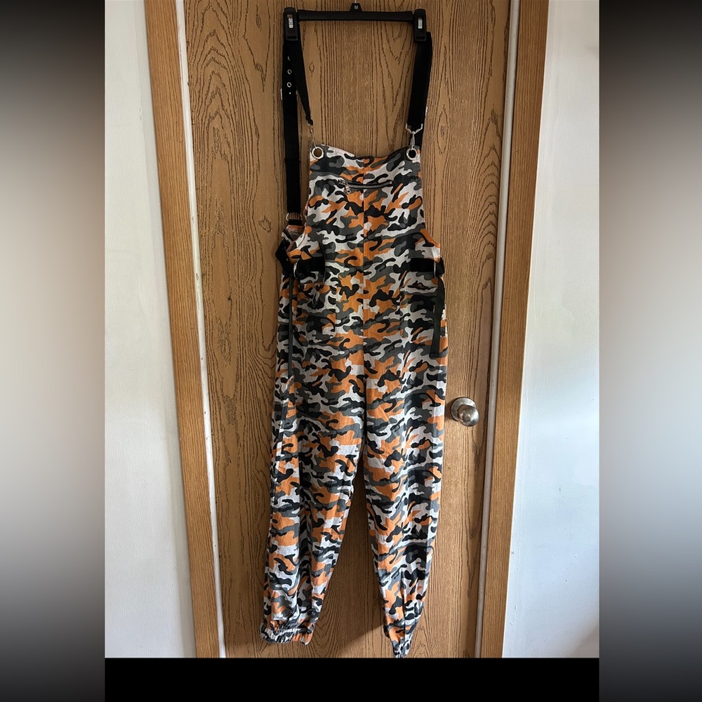 Fashion nova orange camouflage overalls size XL
